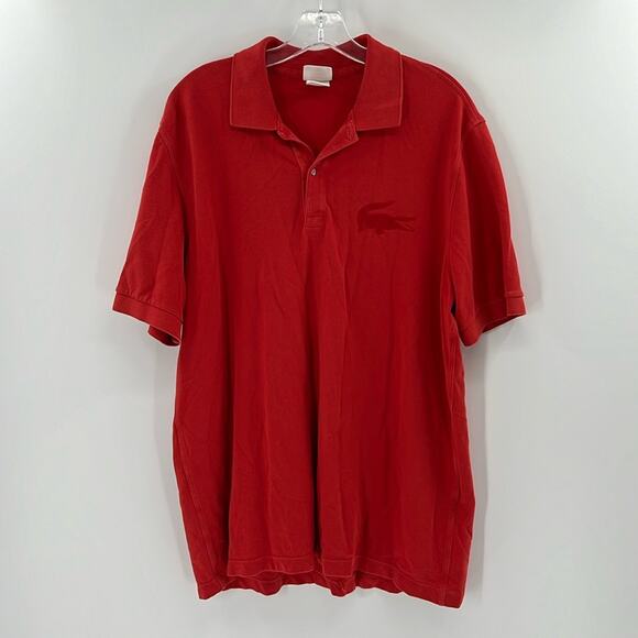 Lacoste Men's Short Sleeve Pique Cotton Polo with large logo - Red - 7 or US 2XL - Picture 1 of 7